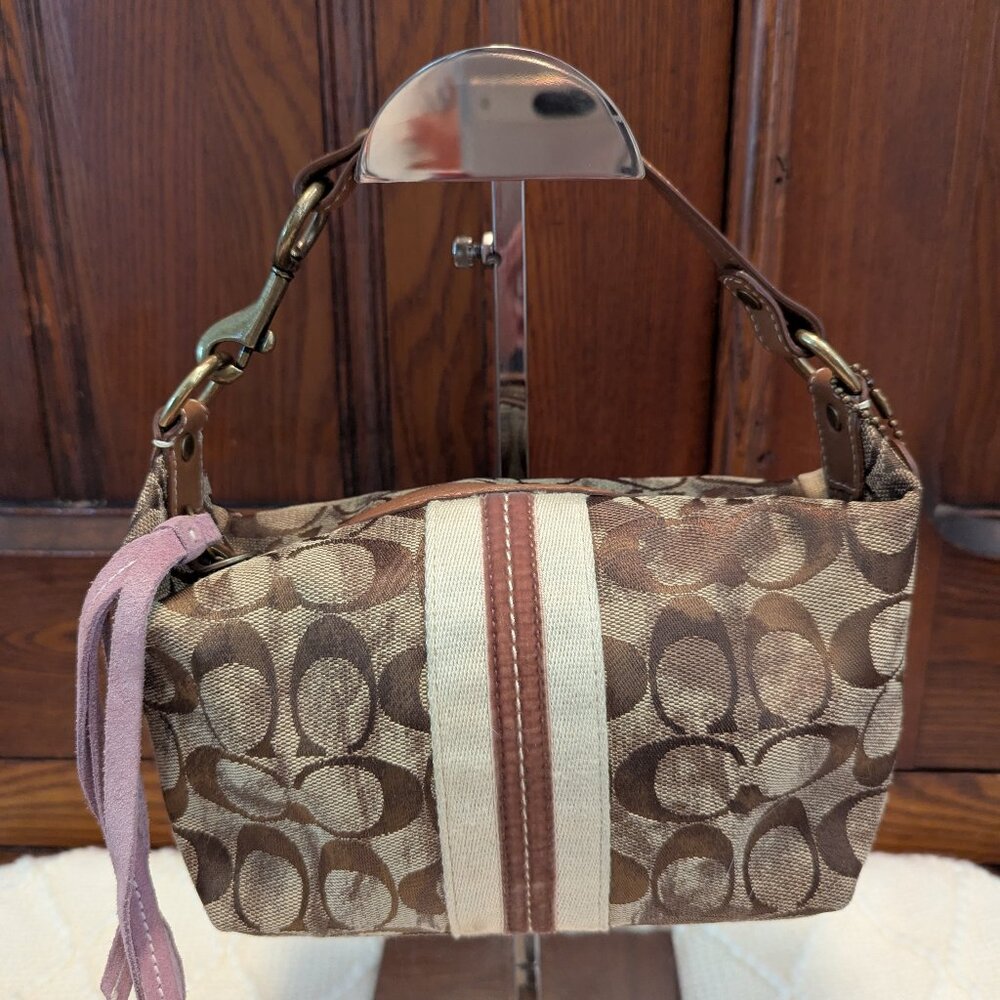 Coach Y2K Mini Bag Brown Signature w/ Brown Suede, Brown Leather B06K-40002